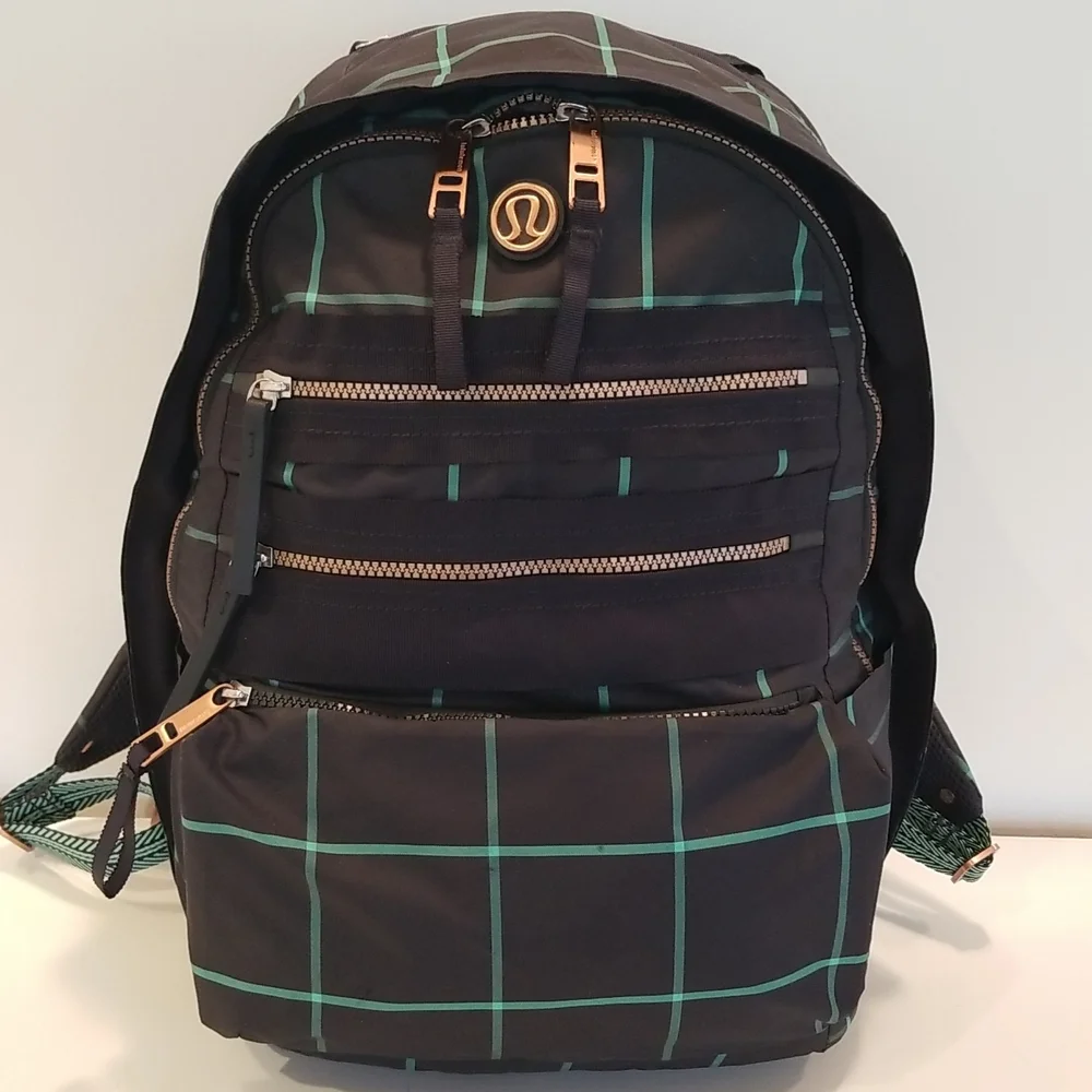 Lululemon Pack To Reality Backpack in Pacific Check Deep Coal Menthol/De…